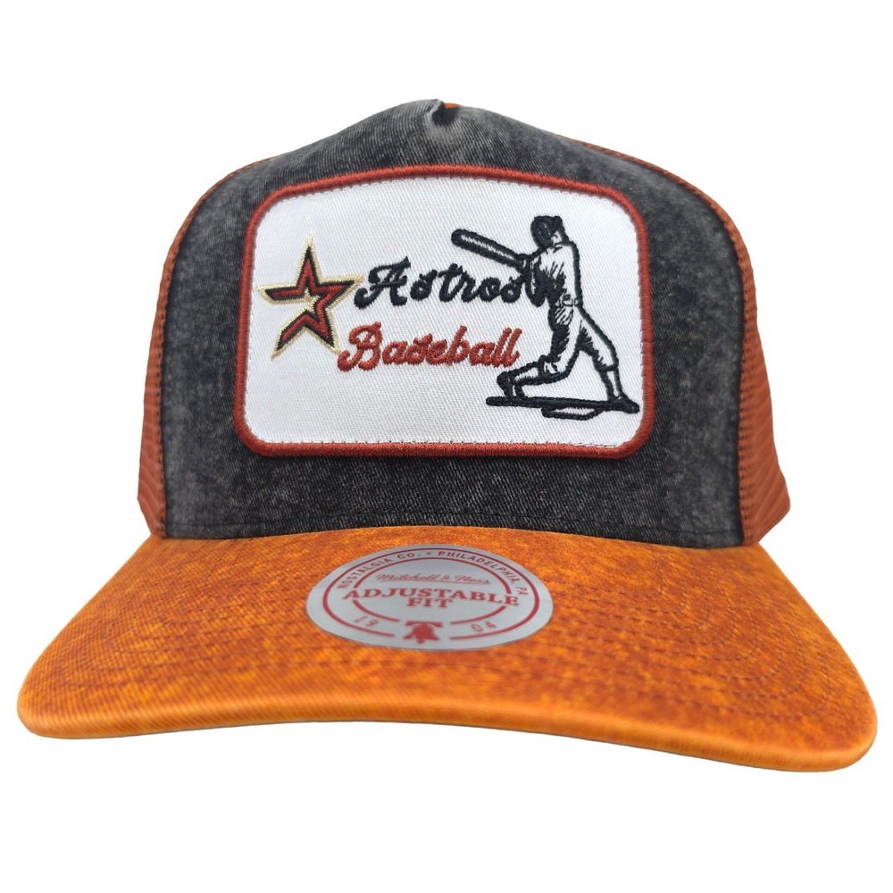 Houston Astros Mitchell & Ness MLB Trucker Hat Cap 3D Patch Acid Wash Black NWT